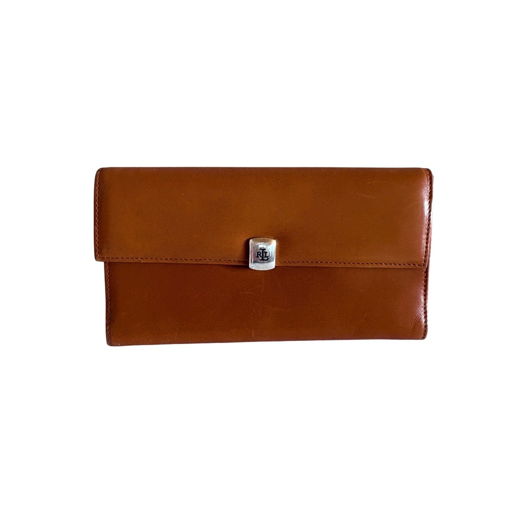 90s Lauren Ralph Lauren Brown Red Leather Continental Flap Envelope Wallet